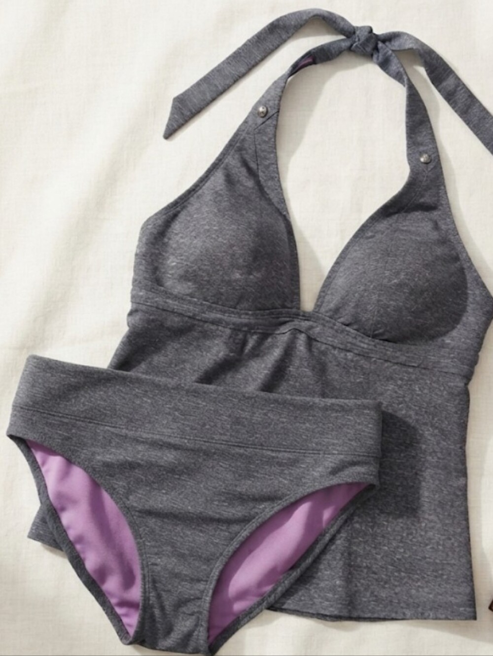 Athleta Heathered Charcoal Gray Halter Tankini Set Sz Small Top & Medium Bottom